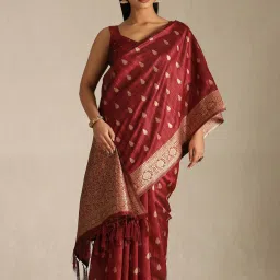 Soch Maroon Other Woven Design Saree With Unstitched Blouse image 1