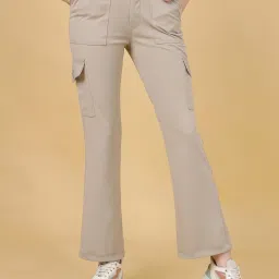 FITHUB Beige Relaxed Fit High Rise Cargo Pants image 1