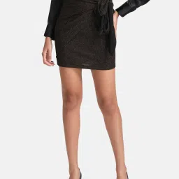 Kazo Dark Brown Embellished Wrap Mini Skirt image 1