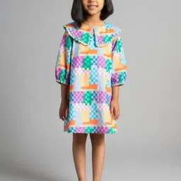 Ed-a-Mamma Girls Multicolor Cotton Checks Casual Dress-image-98