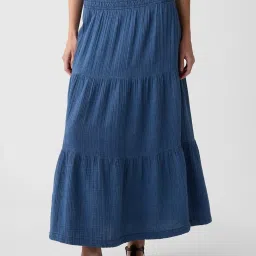 GAP Medium Blue Flared Fit Solid Skirt image 1