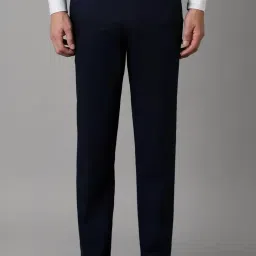 Louis Philippe Navy Cotton Slim Fit Trousers image 1