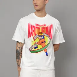 Free Authority White Loose Fit Naruto Printed Crew T-Shirt image 1