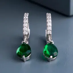 kushal's fashion jewellery Kushal's 92.5 Silver Green Rhodium Polished Earrings for Women-picture-24