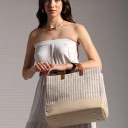 ENSAC Striped Structured Handheld Bag with Tasselled image 1