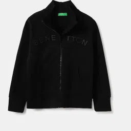 United Colors of Benetton Kids Black Cotton Embossed Full Sleeves Sweatshirt image 1