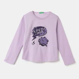 United Colors of Benetton Kids Purple Cotton Embellished Full Sleeves T-Shirt image 1
