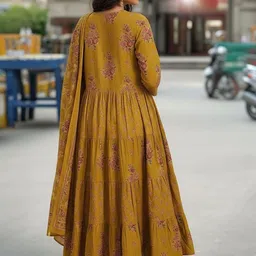 Anni Designer Women Floral Printed Tiered A-Line Kurta with Trousers & Dupatta image 4