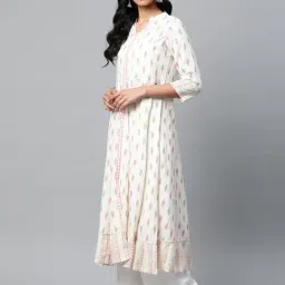 YASH GALLERY Off White Printed Flared Kurta image 3