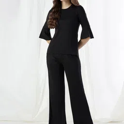 Selvia Round-Neck Top With Trousers Co-Ords-image-75