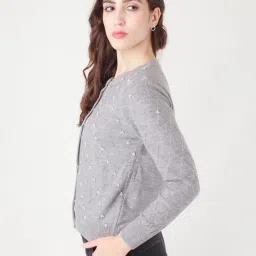 Zink London Grey Embroidered Cardigan image 3