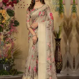 Saree Mall Beige Cotton Self Saree with Blouse Piece-image-82