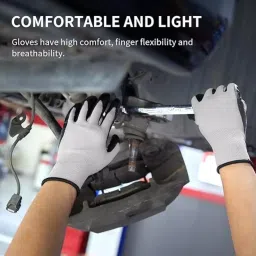 Swavind Safety Hand Gloves Synthetic Latex-Nitrile Coated Palm with Abrasion Resistance Grey & Black Free Size image 5