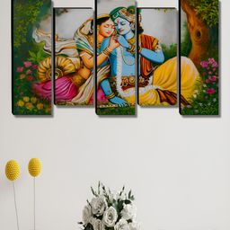 SAF Green & Orange 5 Pieces Radha Krishna Religious Wooden Wall Art-picture-15