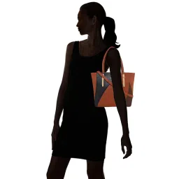 Giordano Brown & Black Color Block Large Shoulder Handbag image 2