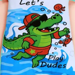 Kiddopanti Boys Aqua Blue & white Printed Swimsuit image 4