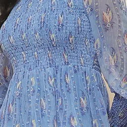 Label Ritu Kumar Blue Floral Print Fit & Flare Dress image 4