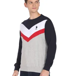 U.S. Polo Assn. Navy And Grey Cotton Regular Fit Colour Block Sweatshirt image 3