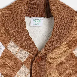 Miniklub Boys Brown Knitted Regular Fit Chequered Sweater image 3