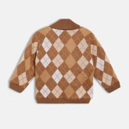 Miniklub Boys Brown Knitted Regular Fit Chequered Sweater image 2