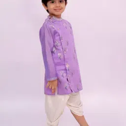Lil Drama Kids Purple Cotton Floral Kurta With Dhoti Set image 4