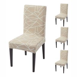 HOKIPO 4 Pcs Beige & White Printed Chair Cover-picture-35
