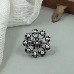 NAMAN ARTS Silver-Plated Stone Studded Adjustable Finger Ring-picture-25