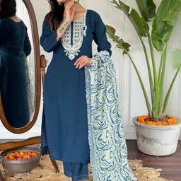 VS MALL Women Embroidered Regular Thread Work Kurta with Trousers & With Dupatta image 5