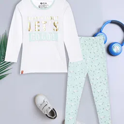 3PIN Girls Printed Long Sleeves Pure Cotton T-shirt With Leggings-image-0