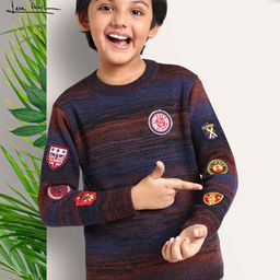 arias by lara dutta Arias Acrylic Knit Full Sleeve Jacquard Sweater With Applique Embroidery - Multicolor-picture-49