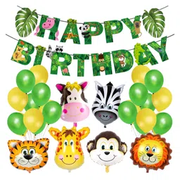 Zyozi Jungle Safari Happy Birthday Decoration Kids,Animal Birthday Decoration, Green - Pack of 27-image-54