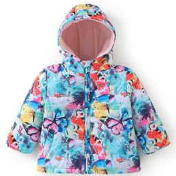 Babyhug Woven Full Sleeves Hooded Jacket with Butterfly Print - Multicolour-picture-35