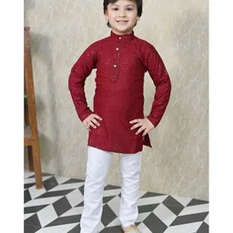 BT DEZINES Full Sleeves Chikankari Embroidered & Sequin Embellished Kurta & Pajama - Maroon-picture-14