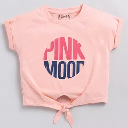 giniekids Half Sleeves Pink Mood  Text Printed Top - Peach-picture-23
