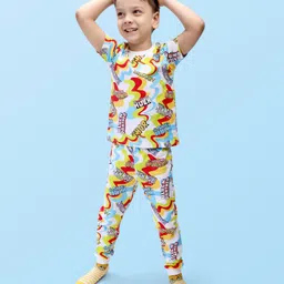 Babyhug Marvel Single Jersey Knit Half Sleeves Night Suit with Avengers Print - Multicolor-image-63