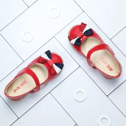Mine Sole Bow Designed Velcro Closure Mary Jane Ballerinas - Red image 1