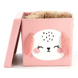 House of Quirk Storage Bins with Lid Foldable Clothing Storage Box case with Handle for Toy, Books, Closet, Bedroom Home - Pink Puppy-picture-13