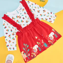Pantaloons Baby Cotton Squirrels Printed Dungaree WIth Full Sleeves Top - Red-image-14