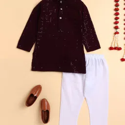 BT DEZINES Viscose Woven Full Sleeves Floral Embroidered & Sequins Embellished Kurta Pyjama Set - Wine-picture-14