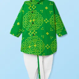 Teentaare Cotton Woven Full Sleeves Kurta Dhoti Set with Bandhani Print - Green-picture-20
