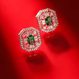 Priyaasi Rose Gold-Plated American Diamond Studded Contemporary Studs Earrings image 1