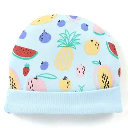 Babyhug 100% Cotton Cap Fruit Printed with Bow Applique - Blue image 2