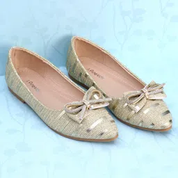 Pine Kids Slip On Bellies with Bow Applique - Golden image 2