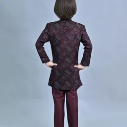 Ahhaaaa Silk Abstract Embroidered Sherwani With Pant Set - Maroon image 3