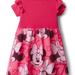 Babyhug Disney Single Jersey Knit Half Sleeves Frock With Minnie Mouse Graphics & Frill Detailing - Dark Pink image 2