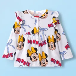 Babyhug Disney Single Jersey Knit Full Sleeves Co-ord Night Suit With Minnie Mouse Print - White image 2