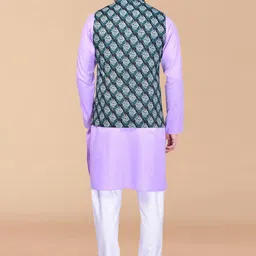 PRINTINDIA Mandarin Collar Pure Cotton Straight Kurta with Trouser & Nehru Jacket image 2