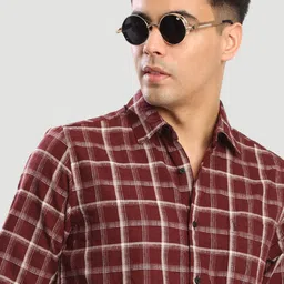 Bene Kleed Men Tartan Checked Spread Collar Cotton Casual Shirt image 3