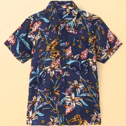 Pine Kids Viscose Woven Half Sleeves Butterfly Printed Shirt With Inner Tee - Navy Blue image 4