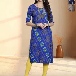 HERE&NOW Women Pack of 3 Ethnic Motifs Printed Regular Straight Knee Length Kurta-picture-22